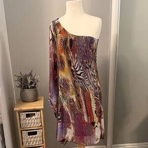 Elegant One-Shoulder Animal Print Dress